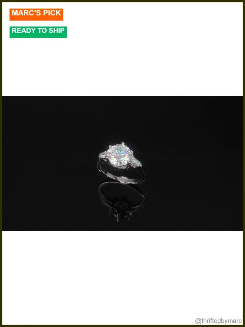 3.5 Carat Round Cut Moissanite Engagement Ring Platinum Plated Silver